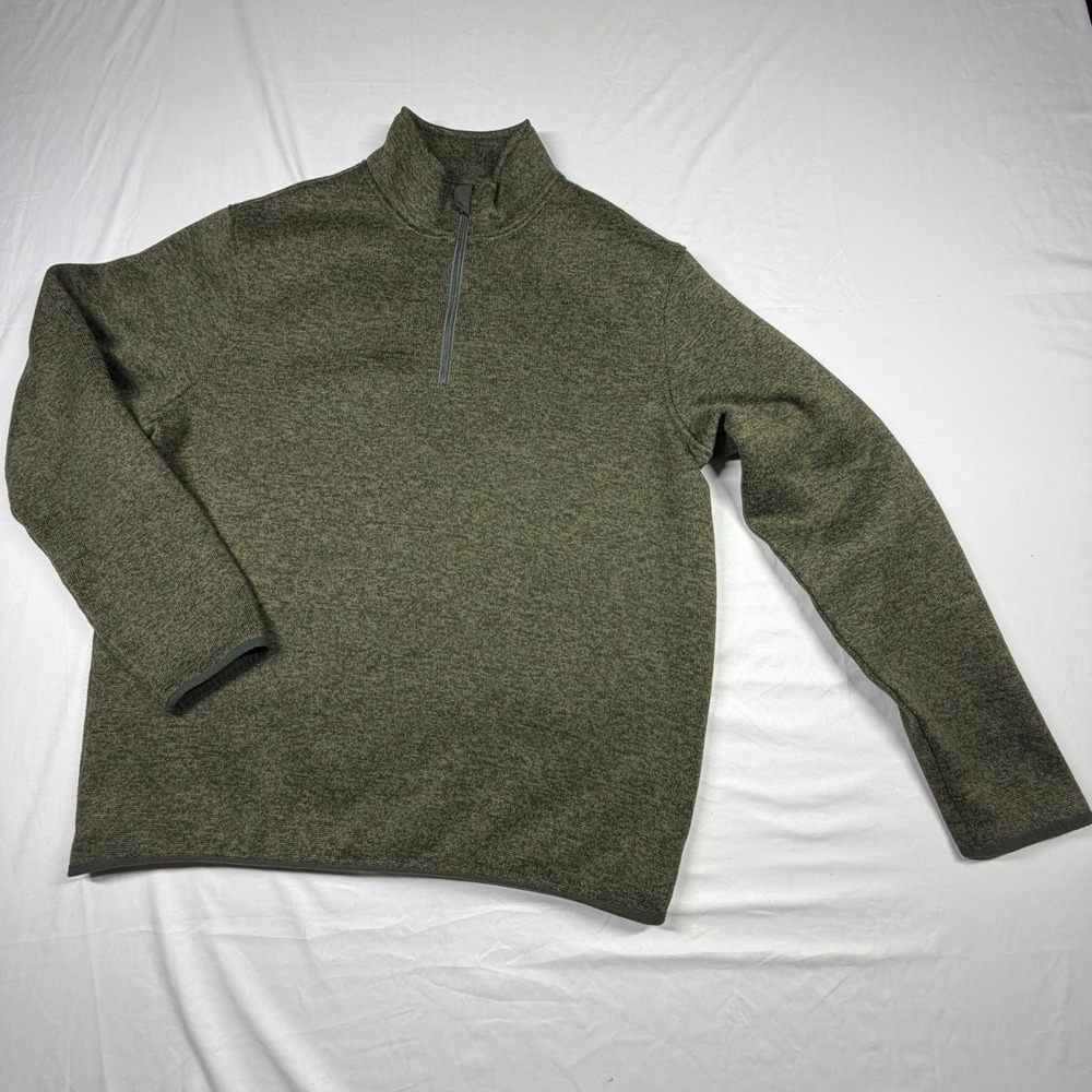 J. Crew AUTHENTIC FLEECE Men Long Sleeve Sweater Pullover Green Sz XL 1/4 Zipper
